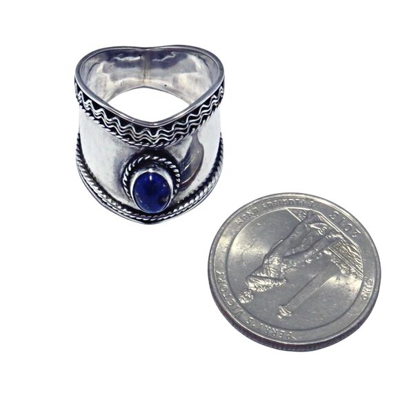 Vintage Sterling Silver Ring Women Sz 8.5 w/ Lapis Lazuli Stone Cocktail Jewelry - Picture 3 of 8